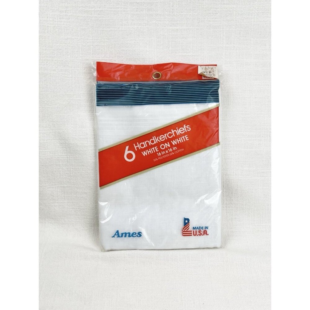 Vtg Fine Quality Mens Handkerchiefs Pkg of 6 White On White‎ Satin Stripe NEW